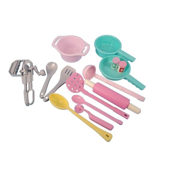 Pretend Cooking Set Pot Pan Spoons Mixer Plastic Play Circle Battat 13 Pieces - Picture 5 of 12
